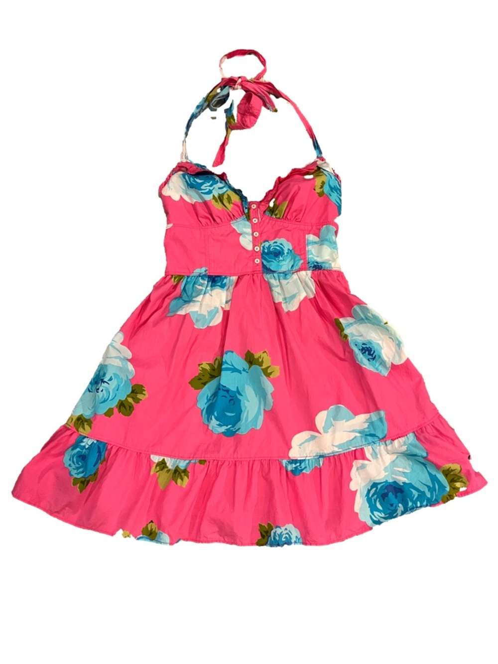 Y2K Abercrombie & Fitch Bright Pink Tropical Floral Halter Dress size S
